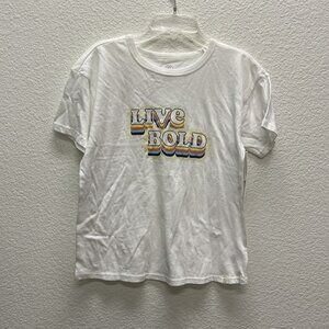Treasure & Bond Women's Medium 8 10 Live Bold Print Short Sleeve White T-Shirt